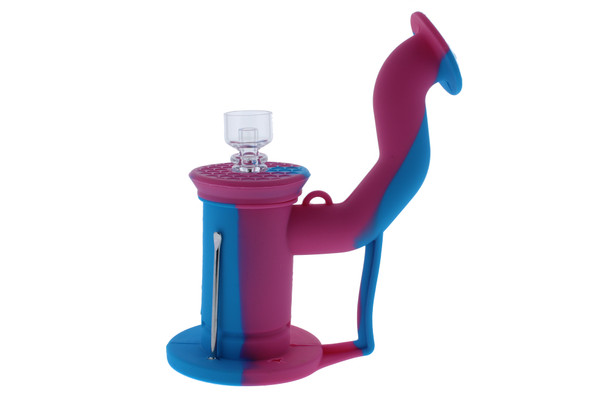 Silicone Dab Rig Waterpipe Kit with Quartz Nail - Blue & Pink