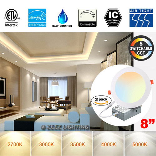 ZEEZ Lighting - 18W 8-Inch (OD 8.75" / ID 8") 1900LM Selectable 5CCT Dimmable LED Recessed Ceiling Panel Light Canless Downlight w/ Junction Box ETL Listed - 2 Packs