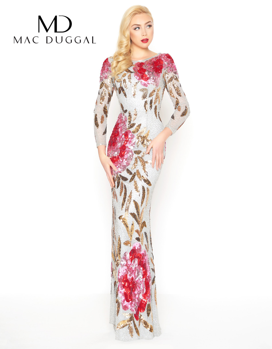 mac duggal floral sequin gown