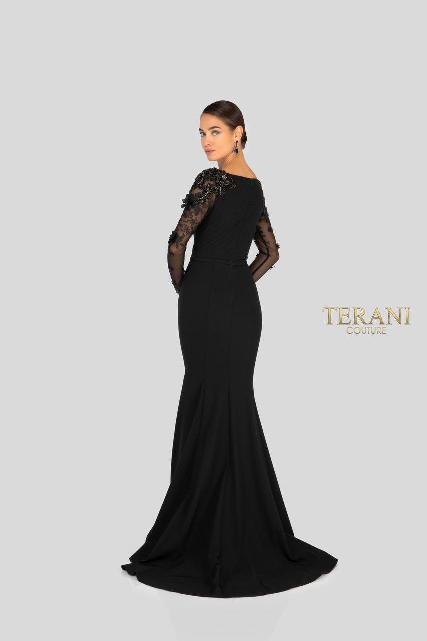 terani couture long sleeve beaded bodice ball gown