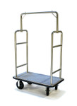 Deluxe Bellman Cart 1-1/2" Tube, Stainless Steel, Squared Top, Black Pneumatic Casters, Gray Carpet
