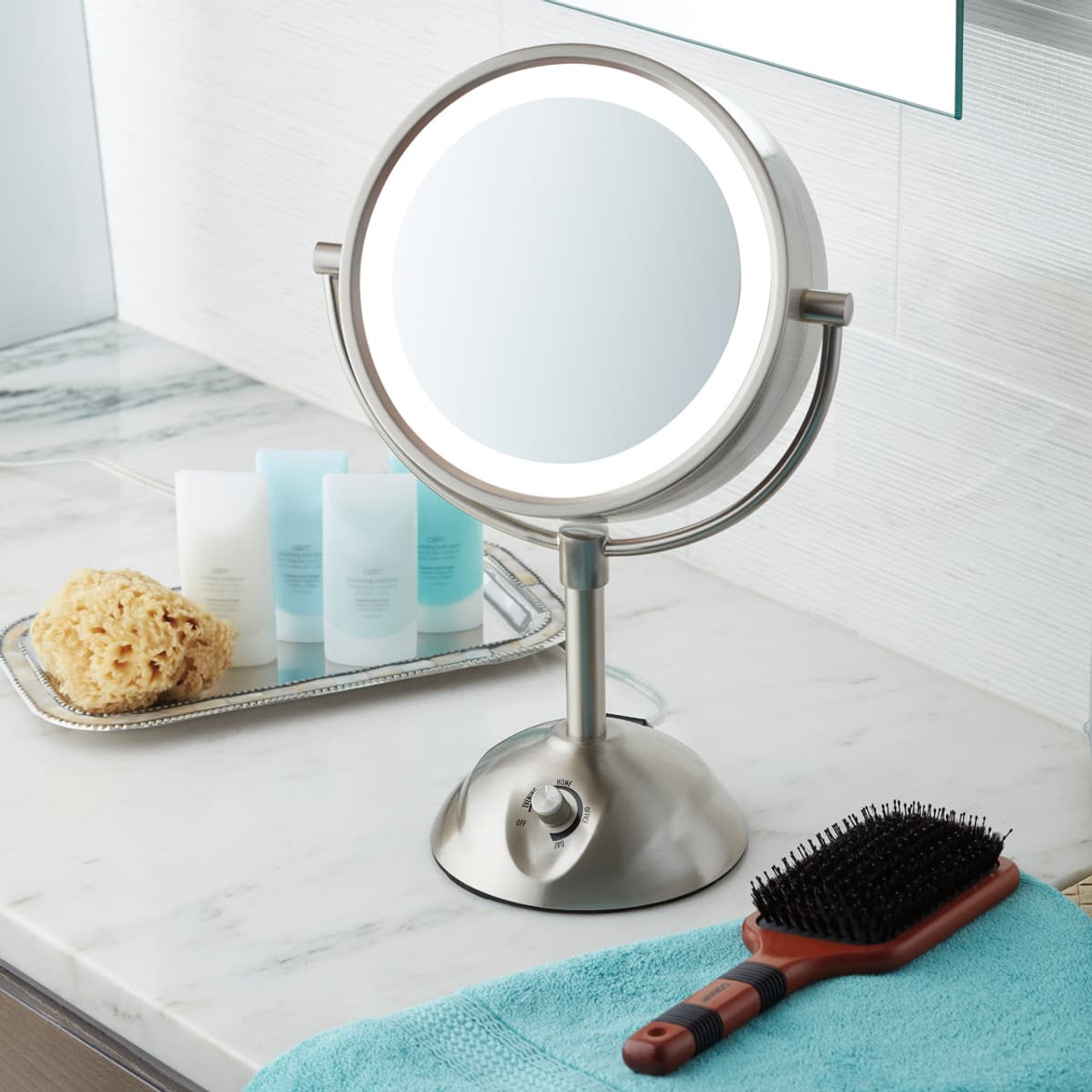 Zadro Newport Ultra Bright Adaptive Color LED Vanity Mirror 5X   1X Satin Nickel - 5