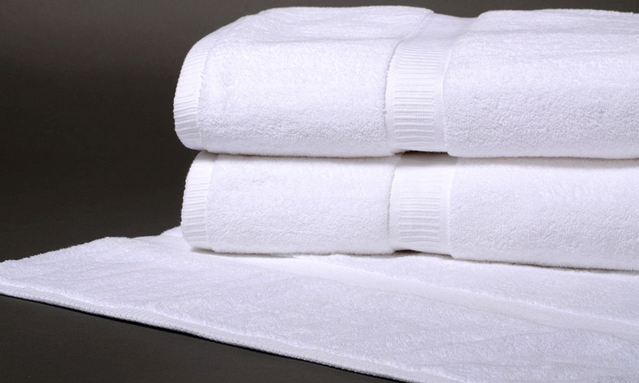 Bath Towel 27x50, 14 lb., 100% Cotton, Dobby Border & Dobby Edge, White, 1  dozen