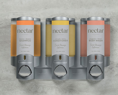 AVIVA III Locking Nectar Shower Dispenser Satin Silver Translucent, 3