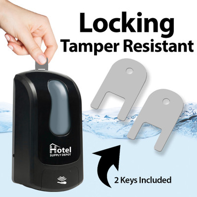 Automatic Soap and Hand Sanitizer Dispenser, Foam Pump, Locking with Key, Touchless, Refillable Bottle, Black