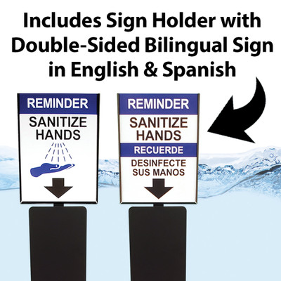 Hand Sanitizer Stand with Dispenser and Bilingual Sign, Black, Kit