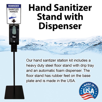 Hand Sanitizer Stand with Dispenser and Bilingual Sign, Black, Kit