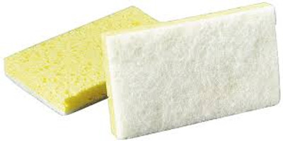 Scrubber Sponge, Individually Wrapped, Yellow with White Scrubbing Pad, Case of 100 