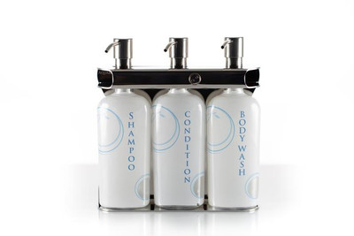 Aquamenities Standard White Locking 3-Chamber Dispenser Set, Stainless Steel