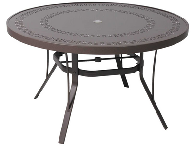 Round 42 Inch Dining Table Aluminum Slat Design with Umbrella Hole