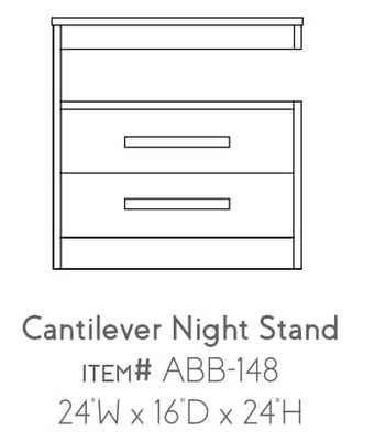 Abbot Cantilever 2 Drawer Nighstand Open Right 24"W x 16"D x 24"H