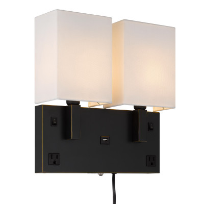  Bronze Oberlin Double Wall Lamp with 2 Outlets and 1 USB