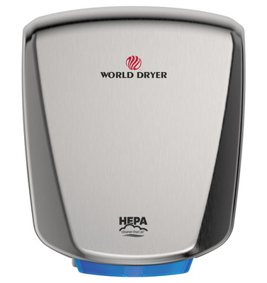World Dryer VERDEdri™ Q-973A2 High Speed Hand Dryer Brushed Stainless Steel, Surface Mounted, 120-277V Universal Voltage,ADA Compliant, HEPA Filter