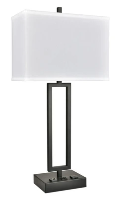 Gatsby Black Twin Table Lamp with 2 Outlets