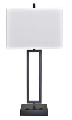 Gatsby Black Single Table Lamp with 1 Outlet, USB-A & USB-C