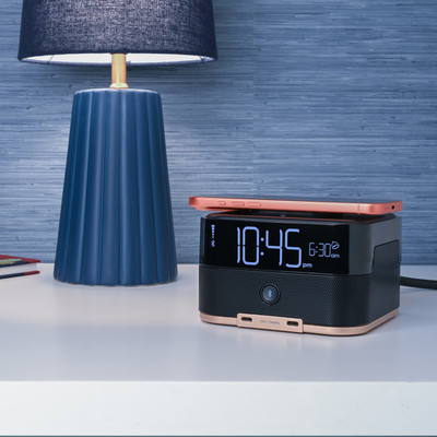 Brandstand CubieTrio+ Bluetooth Hotel Alarm Clock, Wireless Charging, Black - Case of 6
