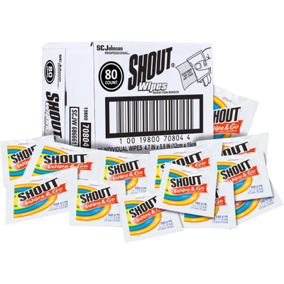 Shout Wipe and Go Instant Stain Remover Wipes, Individual Packets - Case of 80