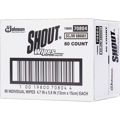 Shout Wipe and Go Instant Stain Remover Wipes, Individual Packets - Case of 80