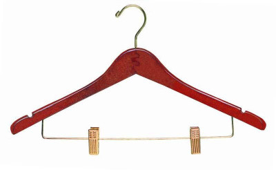 Ladies' Contour Suit Hanger with Clips, Regular Hook, Walnut Finish, Case of 100