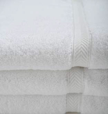 Oxford Gold Dobby Bath Towel 27x54, 15 lb. 86% Cotton 14% Polyester, Dobby Border, White, 1 dozen