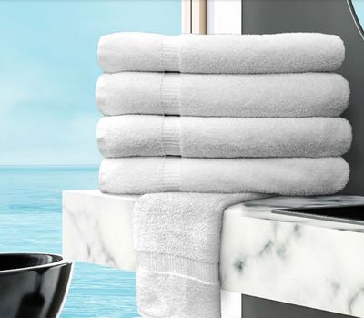 Oxford Bellezza Bath Towel 27x54, 17 lb., 100% Cotton, Dobby Rib Border & Dobby Hemmed, White, 1 dozen