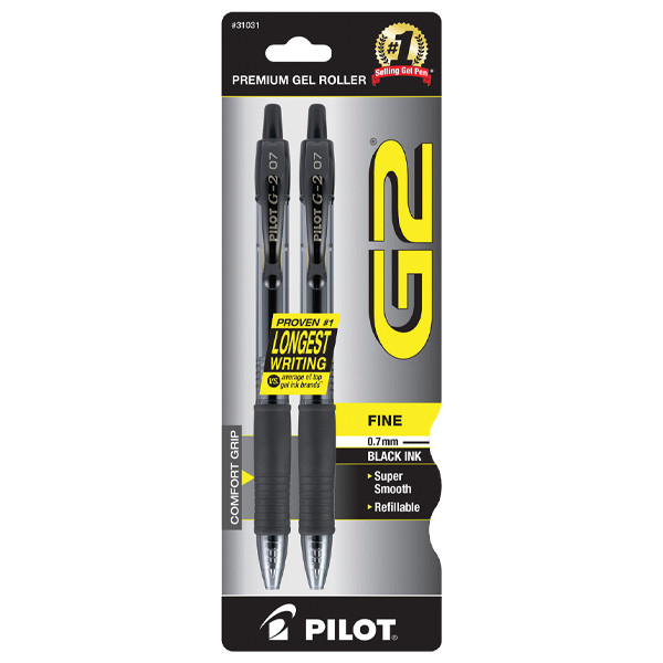 Pilot G2 Fine Point 2-Pack Gel Roller Pens Black Cloverkey