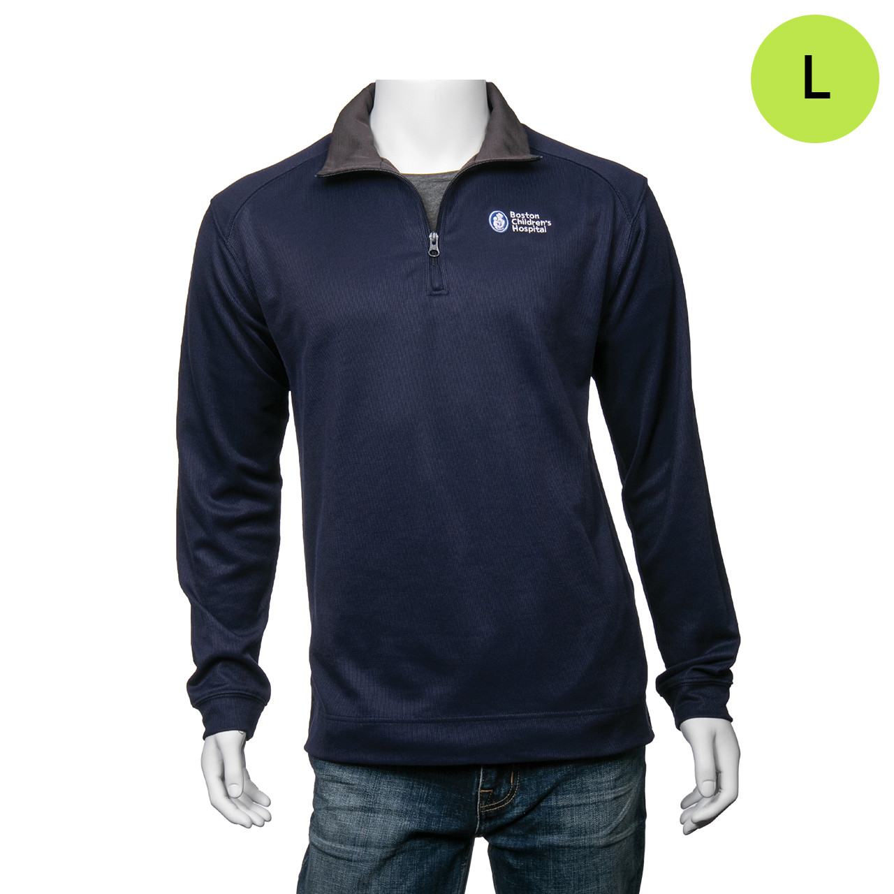 Boston Children's Hospital Logoed Men's Quarter Zip Pullover - Navy/Gray -  L | Cloverkey Hospital Gift Shops