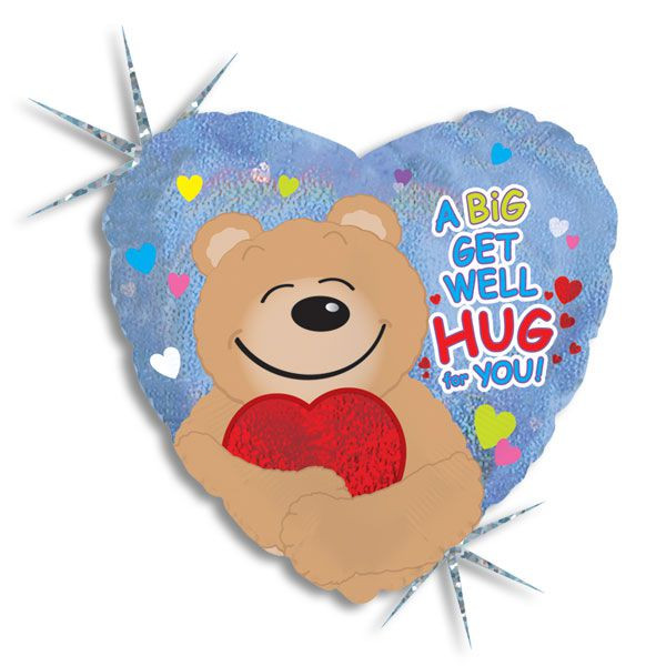 Get Well Bear Hug Heart-Shaped Mylar Balloon - Main Image