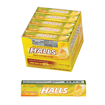 Halls Menthol Cough Drops - Honey Lemon Flavor