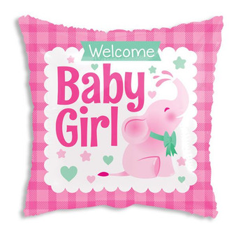 Welcome Baby Girl with Elephant Square-Shaped Mylar Balloon