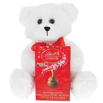 White Plush Bear with Lindt Lindor Chocolate Truffles Bag