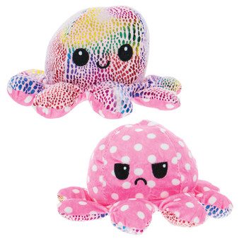 8-Inch Reversible Plush Octopus - Patterned