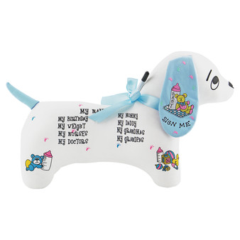 Welcome Baby Plush Autograph Dog - Blue