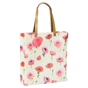 Canvas Tote with Pom-Pom - Poppies