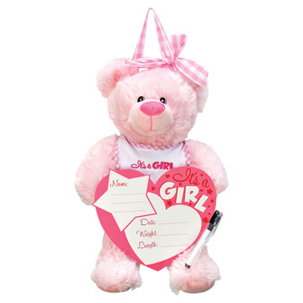 Plush Bear Birth Announcement Door Hanger - It's a Girl