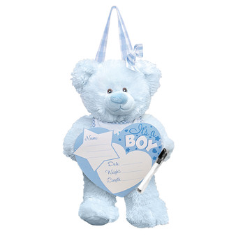 Plush Bear Birth Announcement Door Hanger - It's a Boy