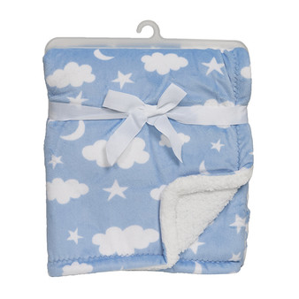 Fleece Baby Blanket with Celestial Pattern - Blue