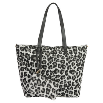 Weekend Tote Bag & Pouch Set - Black & White Leopard