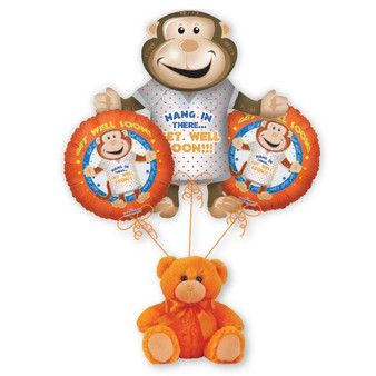 Balloon Bouquet with Plush Weight - Get Well Soon Monkey