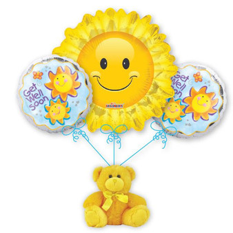 Balloon Bouquet with Plush Weight - Get Well Soon Sun