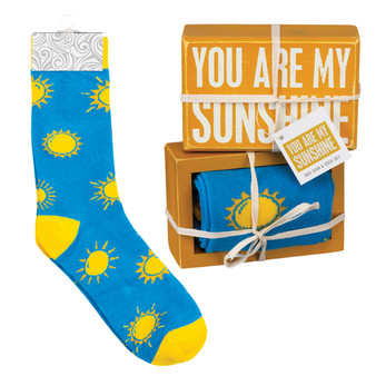 Box Sign and Sock Gift Set - You Are My Sunshine