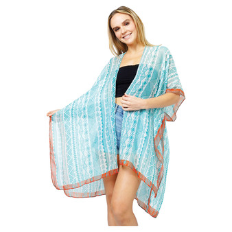 Turquoise & Red Boho Print Kimono