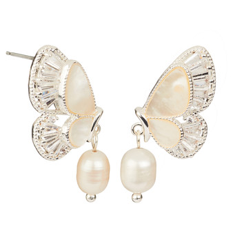 Amanda Blu Fancy CZ Pearl MOP Bufferfly Earrings, Silver