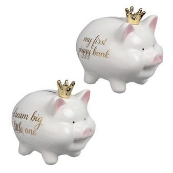 Ceramic Piggy Bank With Gold Crown