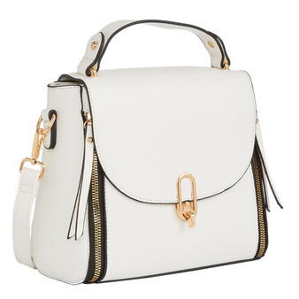 Vegan Leather Handbag With Zipper - White