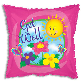 Get Well Sun and Flowers Mylar Balloon
