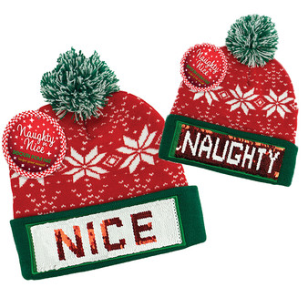 Naughty and Nice Santa Sequin Pom Hat