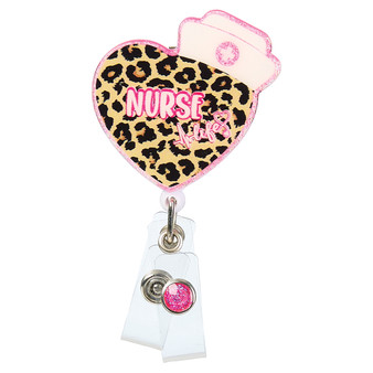 Glitterific Badge Reel - Leopard Nurse Heart