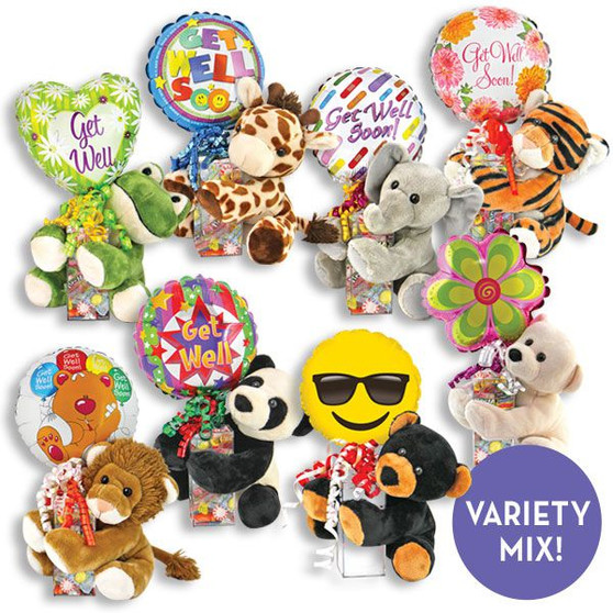 Get Well Soon Kelliloons Gift Set - Hugger Plush and Variety Mix Candy