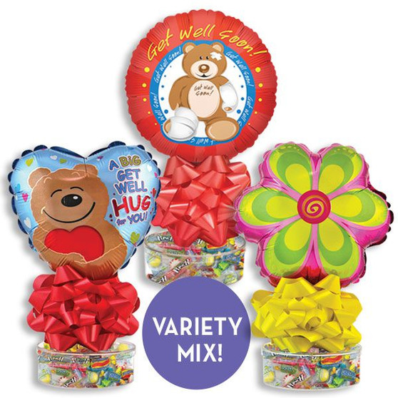 Get Well Soon Kelliloons Gift Set -  Plastic Dish with Variety Mix Candy